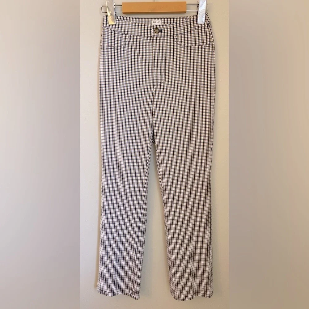 Aritzia Sunday Best Freshman Pant in Black Honey Brown Grid Plaid Size 00 - Picture 2 of 14